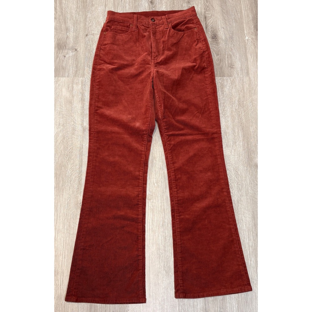 Uniqlo Corduroy Flare‎ Pants Womens 2 Burnt Orange Rust High Waisted